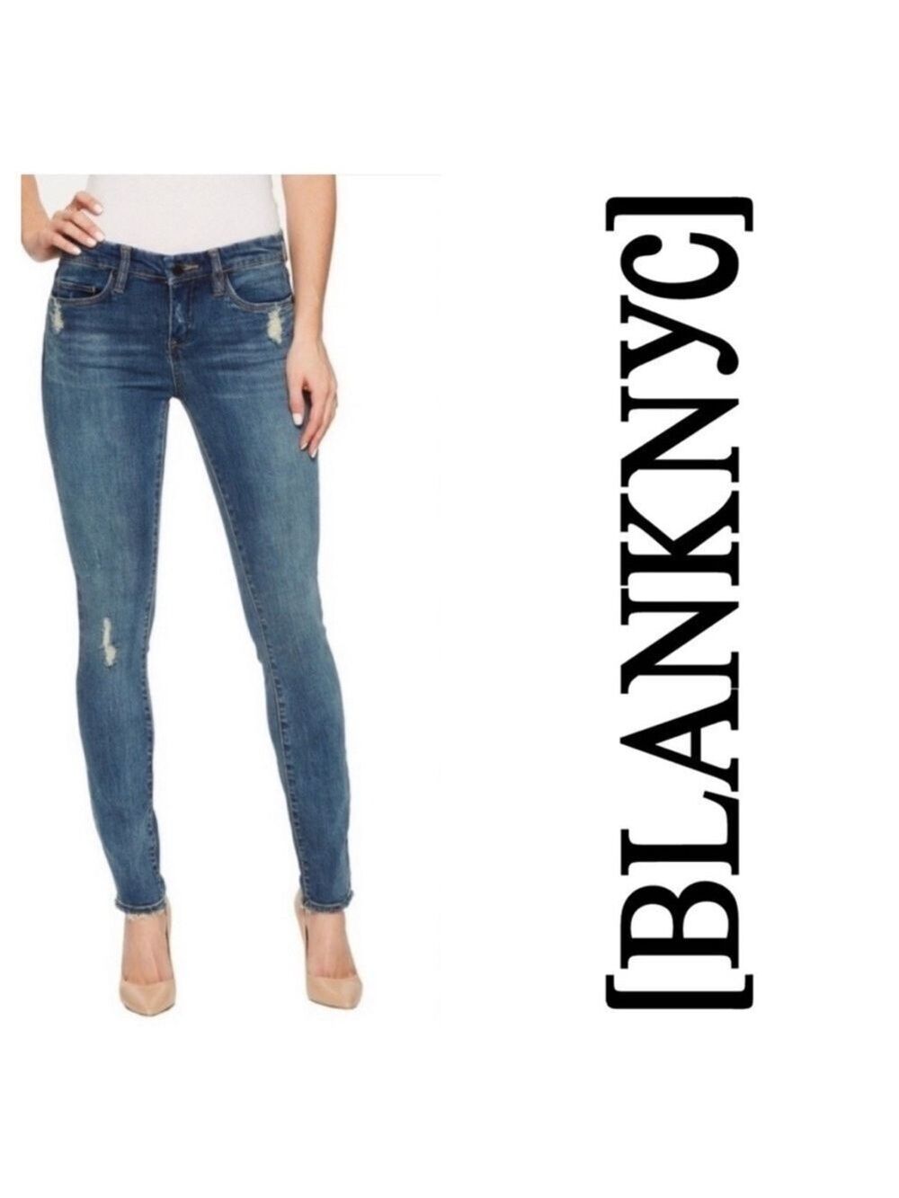 Blank NYC Skinny Classique Distressed Raw Hem Jeans, Size 26